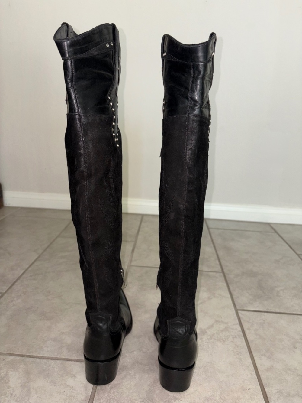 VINTAGE RARE!! OLD GRINGO Black Leather Suede Over Knee Crystal Western Boot 8 - Picture 15 of 15